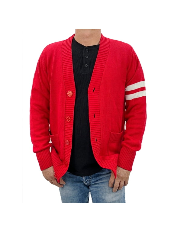 - Mens 1950s Letterman Cardigan Sweater (Large Red)