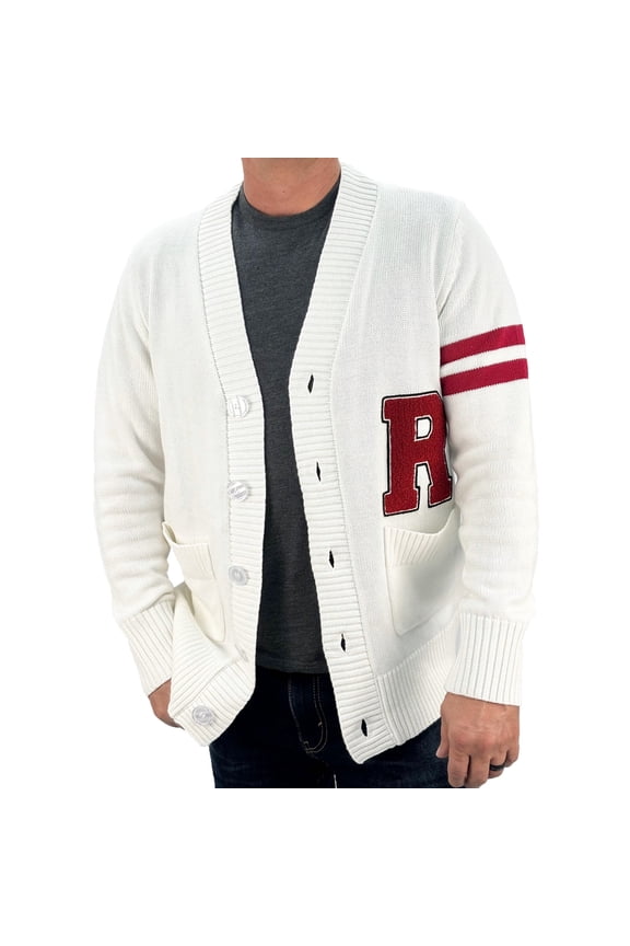 - Mens 1950s Letterman Cardigan Sweater (Large White R)