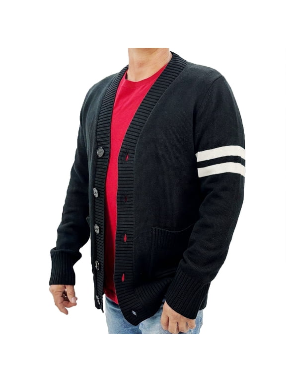 - Mens 1950s Letterman Cardigan Sweater (Medium Black)