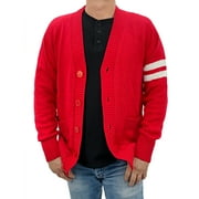 HIP HOP 50'S SHOP - Mens 1950s Letterman Cardigan Sweater (Medium Red)