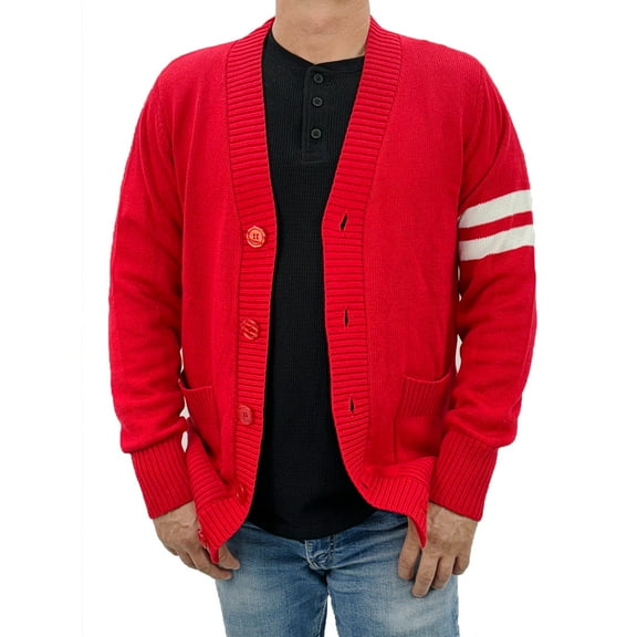 Hip Hop 50's Shop - Mens 1950s Letterman Cardigan Sweater (Medium Red)
