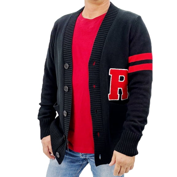 Hip Hop 50's Shop - Mens 1950s Letterman Cardigan Sweater (XLarge Black R)
