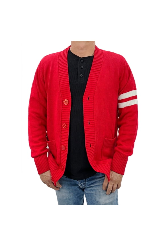 - Mens 1950s Letterman Cardigan Sweater (XLarge Red)