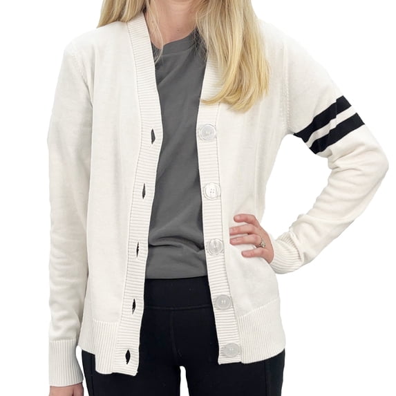 Hip Hop 50's Shop Women's V Neck Knit Varsity Cardigan Sweater Letterman Lightweight (Large White)