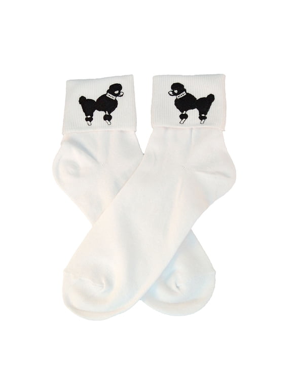 Womens Bobby Poodle Sock with Poodle Applique for Adult (Black)