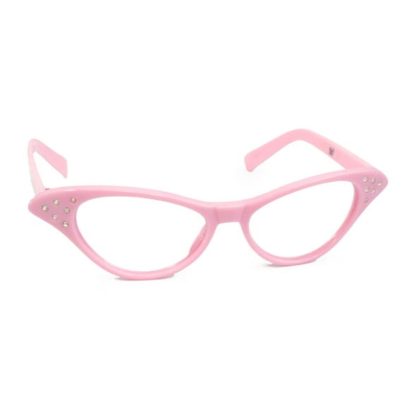Hip Hop 50's Shop Womens Cat Eye Rhinestone Glasses (Adult Light Pink)