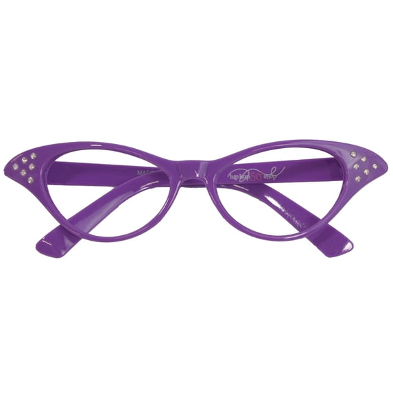 Hip Hop 50's Shop 1950s Cat-Eye Glasses for Kids, Plastic Costume Glasses with Rhinestones (Child Purple)