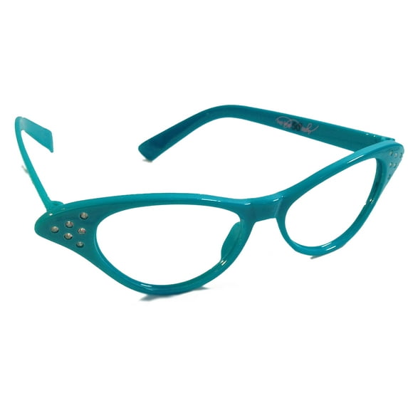 Hip Hop 50's Shop Womens Cat Eye Rhinestone Glasses (Adult Teal)