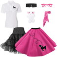 thumbnail image 1 of Hip Hop 50s Shop 1950s Adult 7 Piece Costume Set Poodle Skirt, Petticoat, Polo Shirt with Accessories (Small Hot Pink), 1 of 8