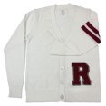 thumbnail image 1 of Hip Hop 50s Shop Womens Letterman Cardigan Sweater Long Sleeve Knit V-Neck Button Down - Small/White R, 1 of 5