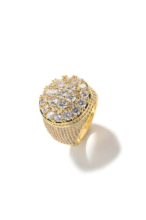 Hip Hop 5A+ CZ Stone Paved Bling Ice Out Big Round Finger 14K Yellow Gold Rings for Men Rapper Jewelry Gold en Silver Color