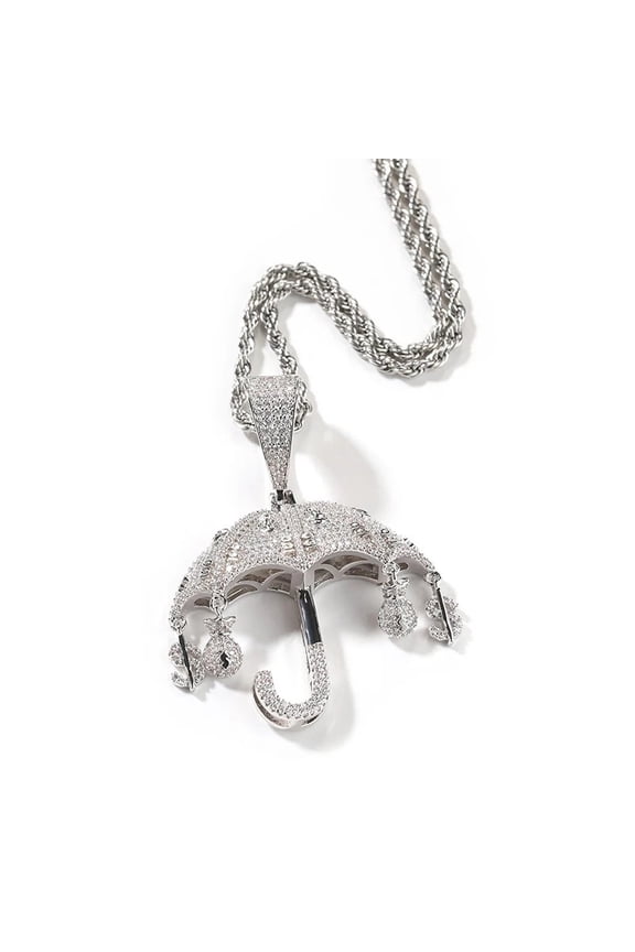Hip Hop 5A+ CZ Stone Paved Bling Iced Out Dollars Money Bag Purse Umbrella 14K Yellow Gold Pendants Necklace for Men Rapper Jewelry