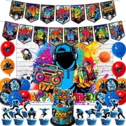 Hip Hop Birthday Party Decorations, Hip Hop Theme Backdrop Banner Cake Toppers Balloons Set for Kids Teens Hip Hop Birthday Party Supplies