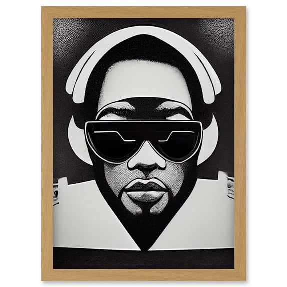 Hip Hop Black Artist Music DJ Monochrome Music Musician Artwork Framed Wall Art Print A4