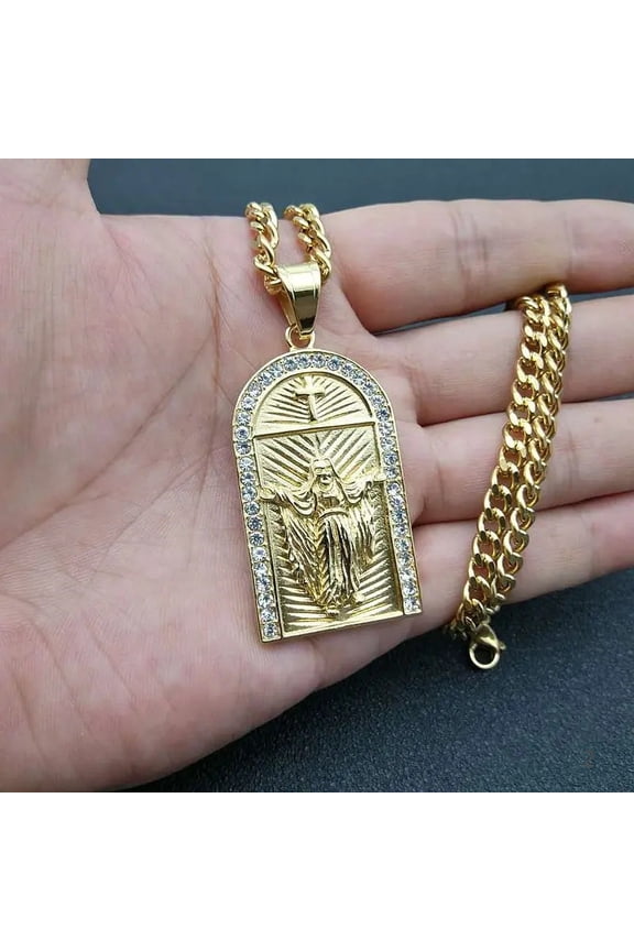 Hip Hop Bling 14K GoldJesus Piece Pendants Necklaces for Men Rapper Jewelry With Cuban Chain