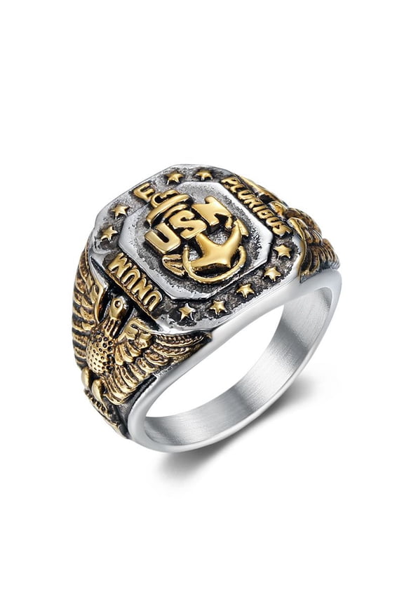 14K Yellow Gold US Navy USN Eagle Anchor Ring chunky Men Signet Rings for Men Jewelry