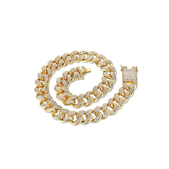 Hip Hop Bling Cuban Link 20mm Chain Fully Iced 14K Y Gold Plated Necklace Bracelet Jewelry