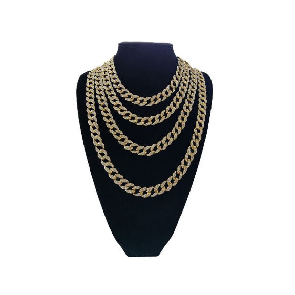 Hip Hop Bling Cuban Link Chain Fully Iced 14K Y Gold Plated Necklace Bracelet Jewelry 12mm
