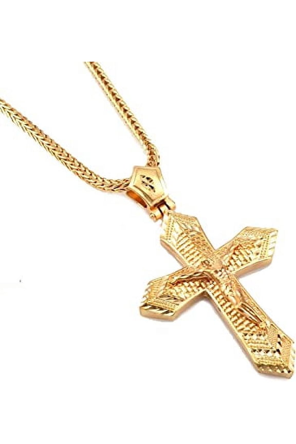 Hip Hop Bling Fashion Gold Tone Trinity Crucifix Cross Pendant free 36" Chain