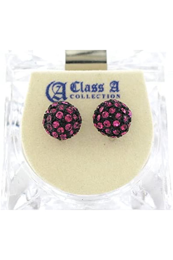 Hip Hop Bling Fushia / Black Disco Ball Shamballa Earrings