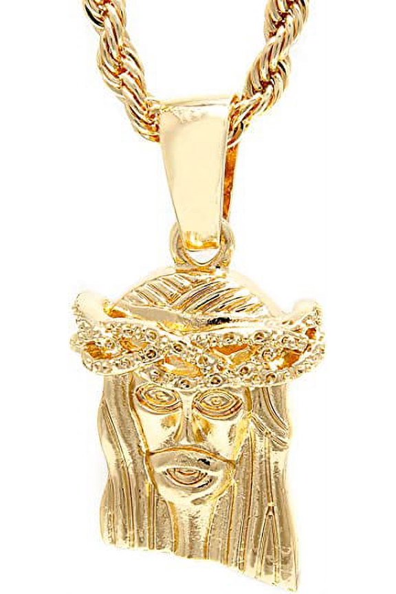 Hip Hop Bling Gold Tone Almighty Jesus Face Pendant 24" Rope Chain #1093