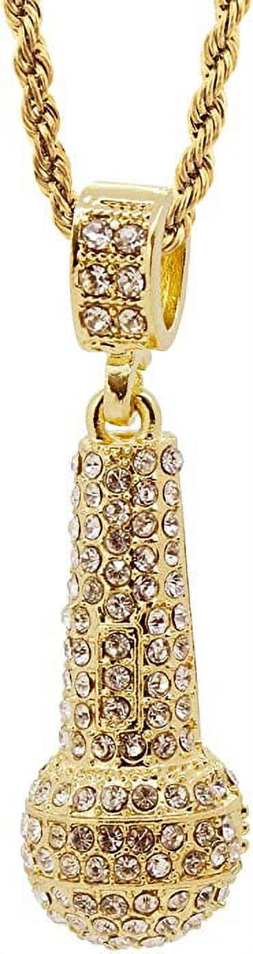 Hip Hop Bling Gold Tone Best Rapper Mic Pendant 24