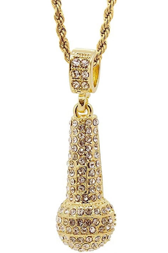 Hip Hop Bling Gold Tone Best Rapper Mic Pendant 24" Rope Chain #1051
