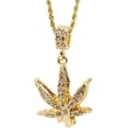 thumbnail image 1 of Hip Hop Bling Gold Tone Marijuana Pendant 24" Rope Chain #1014, 1 of 1
