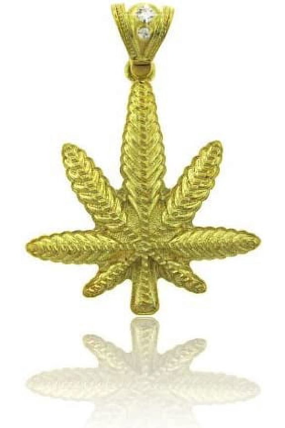 Hip-Hop Bling Gold Tone Marijuana Weed Leaf Pendant