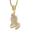 thumbnail image 1 of Hip Hop Bling Gold Tone Praying Hands Pendant 24" Rope Chain #1054, 1 of 1