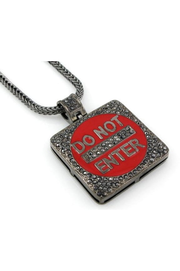 Hip Hop Bling Hematite Black Danger Zone Do Not Enter Pendant