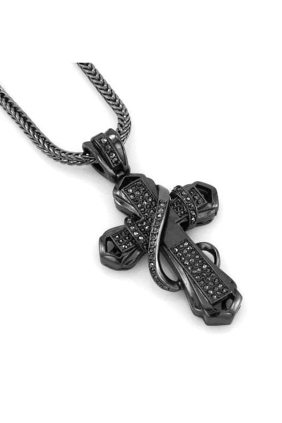 Hip Hop Bling Hematite Black Jesus Twisted Cross Pendant