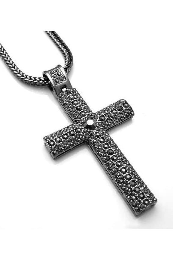 Hip Hop Bling Hematite Black Tone Latin Cross Pendant