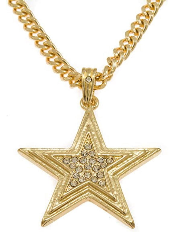 Hip-Hop Bling Iced Gold Tone Famous Star Pendant Necklace with Free 24" chain,
