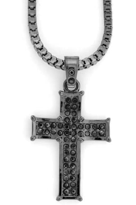 Hip-Hop Bling Iced Hematite Black Tone BLOCK CROSS Pendant Necklace with Free 24" chain,