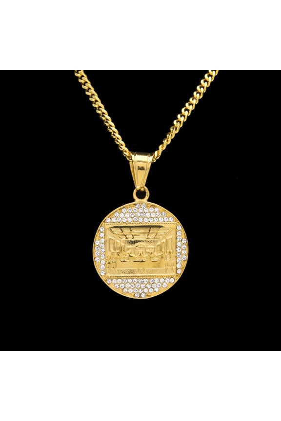 Hip Hop Bling Iced Out 14K Gold The Last Supper Square Pendants Necklaces for Men Rapper Jewelry Gift
