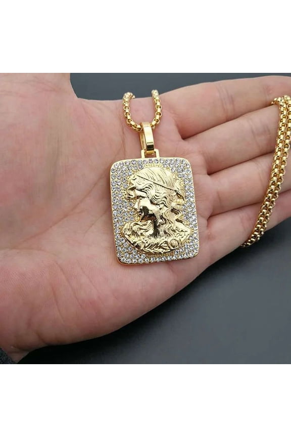 Hip Hop Bling Iced Out 14K White Gold Beautiful Woman The Queen Victoria Square Pendants Necklaces for Men Rapper Jewelry