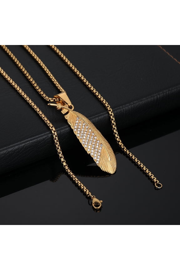 Hip Hop Bling Iced Out 14K Yellow Gold Angel Feather Pendants Necklace for Men Rapper Jewelry