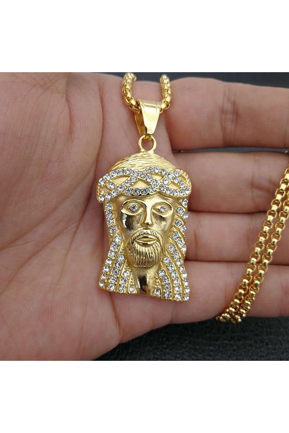 Hip Hop Bling Iced Out 14K Yellow Gold Big JESUS PIECE Pendant Necklace for Men Rapper Jewelry