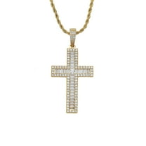 Hip Hop Bling Iced Out 14K Yellow Gold Cross Pendants Necklace For Men Jewelry