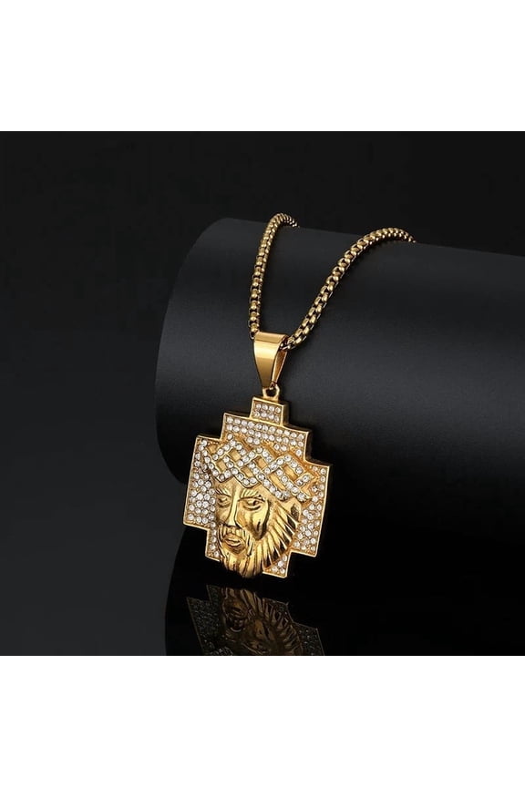 Hip Hop Bling Iced Out 14K Yellow Gold JESUS PIECE Cross Pendants Necklace for Men Rapper Jewelry W561