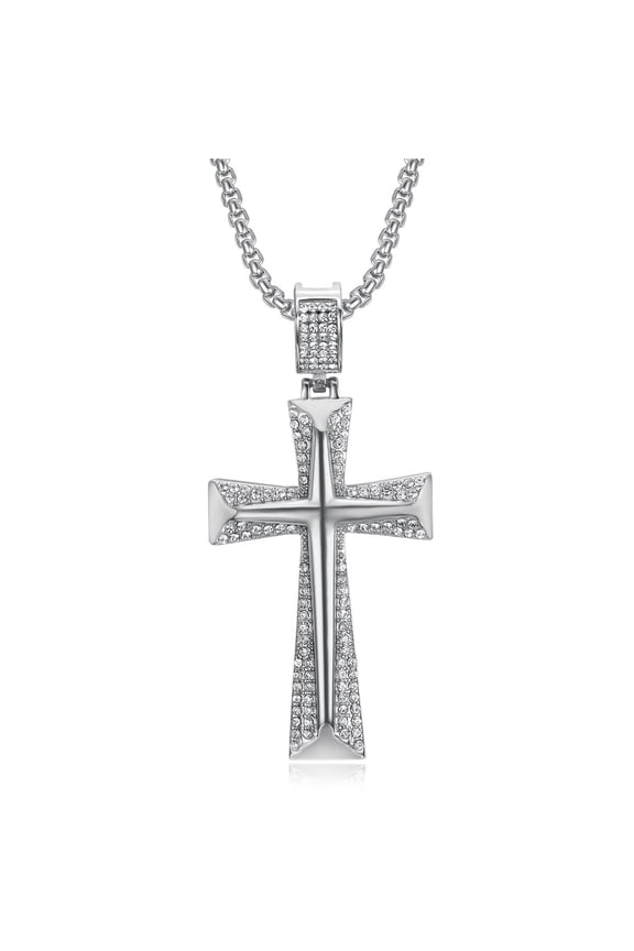 Hip Hop Bling Iced Out 14K Yellow Gold Knights Templar Cross Pendants Necklaces for Men Rapper Jewelry