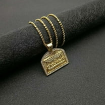 Hip Hop Bling Iced Out Rhinestones 14K Yellow Gold The Last Supper Geometric Square Pendant Necklace for Men Rapper Jewelry