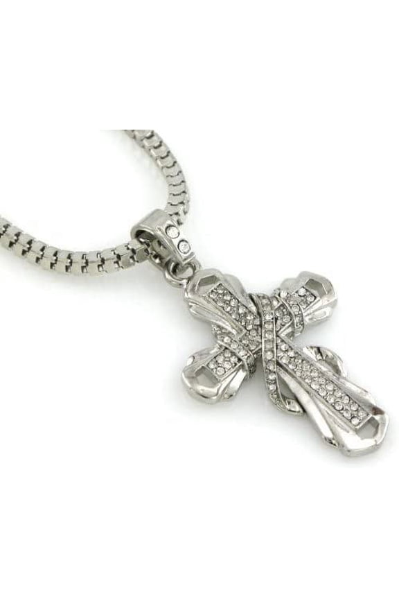 Hip-Hop Bling Iced Silver ToneROBE CROSS Pendant Necklace with Free 24" chain,