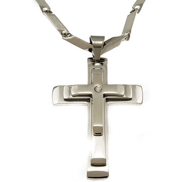 Hip Hop Bling Iced Surgical Stainless Steel Trinity Cross Silver 