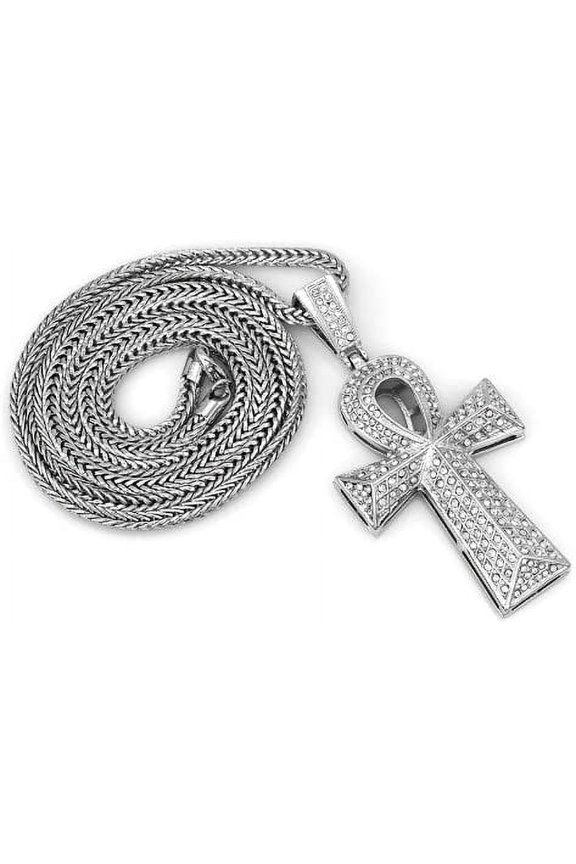 Hip Hop Bling Rodium Plated Silver Tone The Ankh Cross Cross Pendant