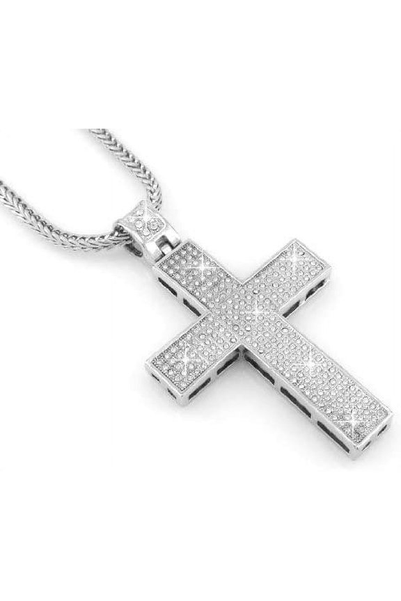 Hip Hop Bling Rodium Plated Sulver Tone Jesus Block Cross Pendant