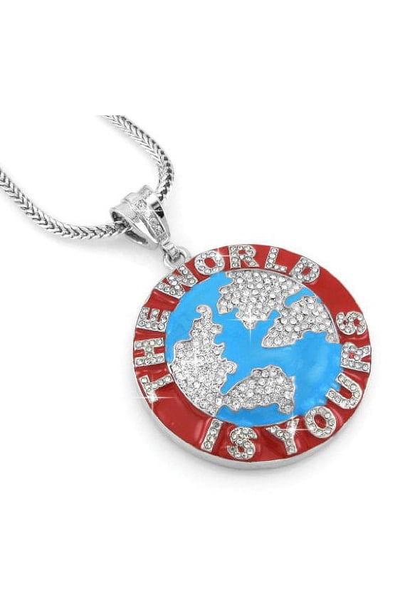 Hip Hop Bling Rodium Silver Tone The World Is Yours Pendant