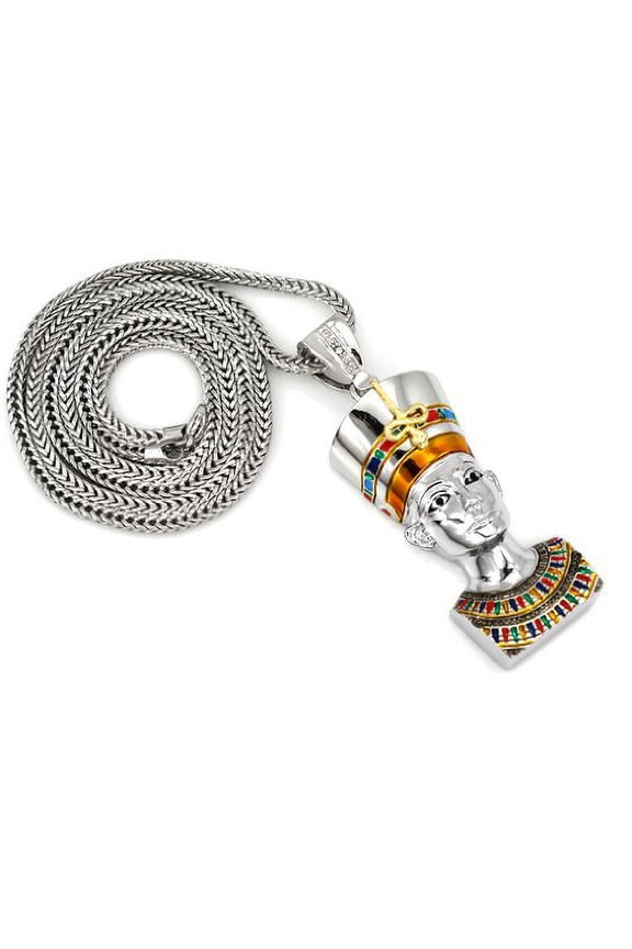 Hip Hop Bling Silver Tone King Tut Pharaoh Prince Pendant Free 36" Chain