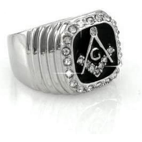 Hip-Hop Bling Silver Tone Mason Masonic Men's Ring Size 9